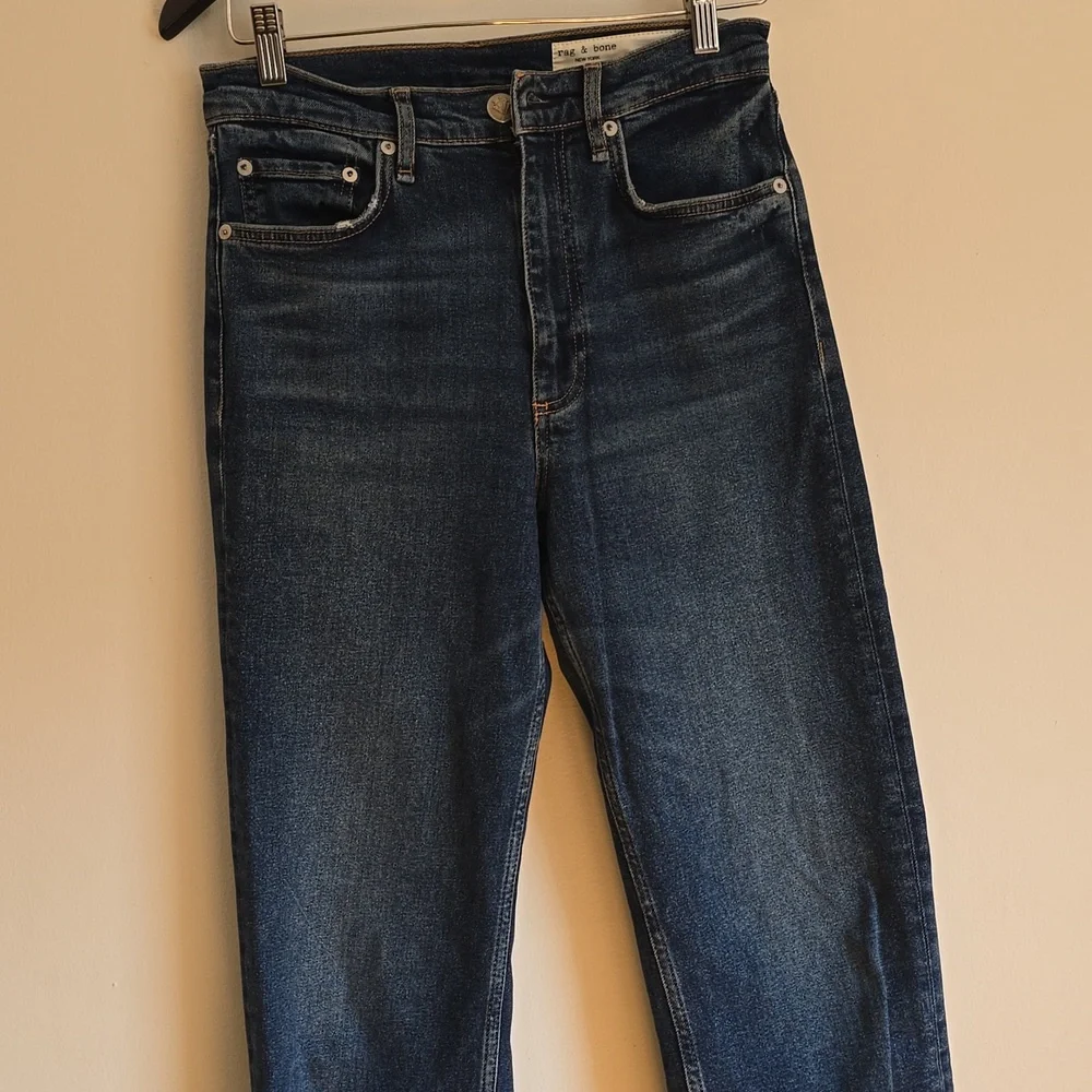 Rag & Bone Blue High Rise Jeans with Distressed Look - Picture 4 of 8